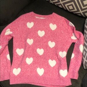 cupcakes & cashmere Pink Heart Crewneck Sweater